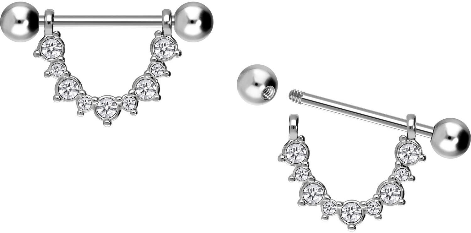 Surgical steel nipple piercing CRYSTALS PIERCINGLINE